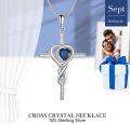 wholesale TOUPOP Cross Infinity Necklaces For Women White Gold S925 Sterling Silver Sapphire September Birthstone Pendant Necklace Christian Religious Faith Cross Birthday Jewelry For Girlfriend Wife Daughter -0-4