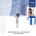 TOUPOP White Gold S925 Sterling Silver Sapphire Cross Pendant Necklace-0-4