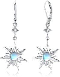 wholesale 925 Sterling Silver Celestial Asymmetric Sun & Moon Drop Earrings with Opal Stone for Women-10-Sun Moonstone