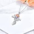 wholesale 925 Sterling Silver Cross Pendant With Red Gemstone And Lily Design-0-22