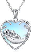 wholesale 925 Sterling Silver Heart-Shaped Otters Pendant Necklace - Gifts for Her-0-0