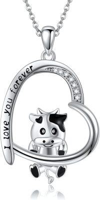 wholesale 925 Sterling Silver Cow Pendant Necklaces for Women - I Love You Forever Charm Heart-Shaped Chain Gift-Heart Cow Necklace