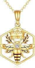 wholesale 14K Gold Queen Bee Pendant Necklace with Diamond and Honeycomb Design for Women's s-0-0