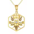 wholesale 14K Gold Queen Bee Pendant Necklace with Diamond and Honeycomb Design for Women's s-0-0
