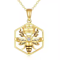 wholesale 14K Gold Queen Bee Pendant Necklace with Diamond and Honeycomb Design for Women's s-01-Queen Bee Necklace