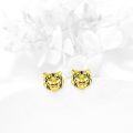 wholesale Gold 925 Sterling Silver Tiger Head Stud Earrings with Green Eyes and Black Stripes-0-4