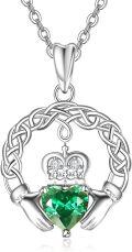 wholesale 925 Sterling Silver Heart-Shaped Emerald Green Gemstone Claddagh Pendant Necklace for Women Celtic Irish s-0-0