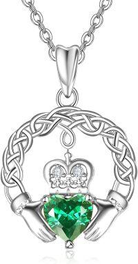 wholesale 925 Sterling Silver Heart-Shaped Emerald Green Gemstone Claddagh Pendant Necklace for Women Celtic Irish s-White Gold