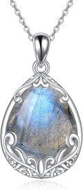 wholesale Sterling Silver Black Onyx Labradorite Lapis Lazuli Jade Teardrop Necklace-0-9
