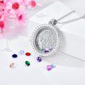 wholesale S925 Sterling Silver Rose Floating Locket Necklace with DIY Birthstones Set – Adjustable Chain, Double-Sided Glass, Hypoallergenic Gift for Women-0-1