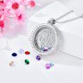 wholesale S925 Sterling Silver Rose Floating Locket Necklace with DIY Birthstones Set – Adjustable Chain, Double-Sided Glass, Hypoallergenic Gift for Women-0-1