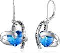 wholesale 925 Sterling Silver Blue Crystal Heart Drop Leverback Earrings Gift for Her-0-0