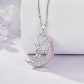 wholesale 925 Sterling Silver Pink Crystal Moon Ballet Dancer Pendant Necklace-0-2