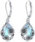 wholesale 925 Sterling Silver Blue Moonstone Daisy Drop Leverback Earrings-0-0