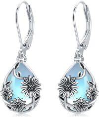 wholesale 925 Sterling Silver Blue Moonstone Daisy Drop Leverback Earrings-A-Sunflower
