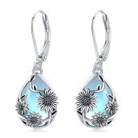 wholesale 925 Silver Oxidized Moonstone Daisy Flower Teardrop Drop Earrings-A-Sunflower