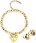 wholesale Sterling Silver Gold Heart Photo Locket Bracelet for Women-0-0