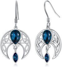 wholesale Sterling Silver Crystal Celtic Moon Dangle Earrings Birthstone Gift-Dark Blue
