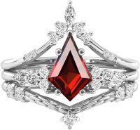 wholesale Sterling Silver Moissanite Gemstone Kite Cut Engagement Wedding Ring Set with Name Engraving for Women-Amethyst-Peridot-Garnet-London Blue Topaz