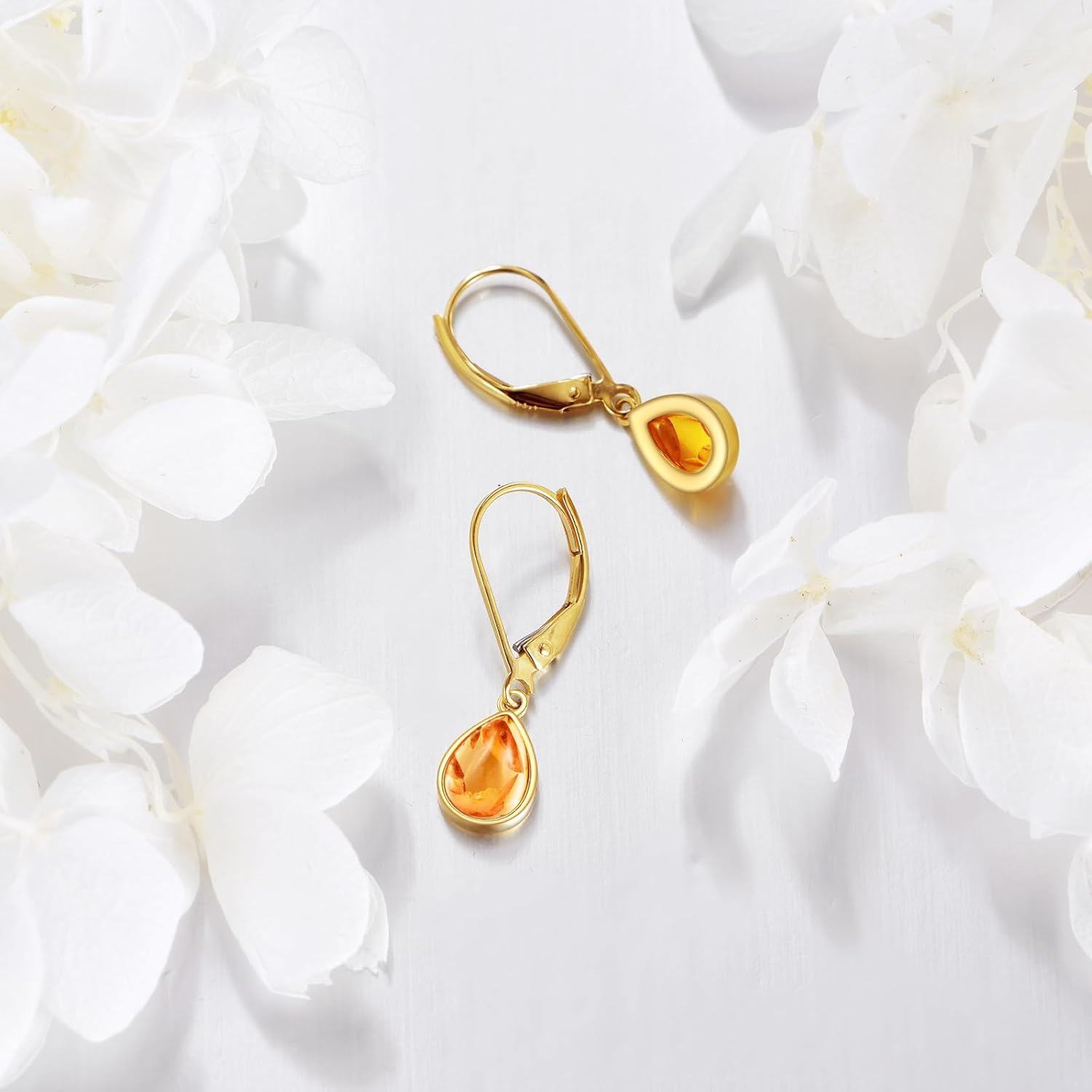 14K Gold Lapis Lazuli Opal Amber Teardrop Leverback Earrings for Women-0-4
