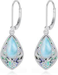 wholesale Sterling Silver Gemstone Filigree Drop Earrings for Women Gifts for Mom Wife Girlfriend-larimar