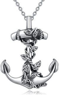 wholesale Sterling Silver Anchor Tree of Life Necklace Polished Nautical Rope Jewelry for Men Women -Leaf Anchor Necklace