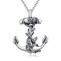 wholesale 925 Sterling Silver Anchor Pendant Necklace Wholesale With Rope Detail-Leaf Anchor Necklace