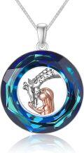 wholesale 925 Sterling Silver Blue Crystal Unicorn Pendant Necklace for Women-0-0