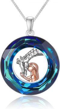 wholesale 925 Sterling Silver Blue Crystal Unicorn Pendant Necklace for Women-Style-2-Giraffe Necklace with Blue Circle Crystal