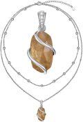 wholesale 925 Sterling Silver Citrine Pendant Necklace Platinum Plated Spiral Wrap Beaded Chain-0-0