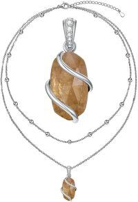 wholesale 925 Sterling Silver Citrine Pendant Necklace Platinum Plated Spiral Wrap Beaded Chain-Layered-Citrine-November
