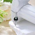 wholesale 925 Sterling Silver Black Pearl Pendant Necklace with Infinity Leaf Design and Cubic Zirconia Accents - Valentines Day & Mothers Day Gifts for Her-0-2