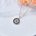 wholesale 925 Sterling Silver Plated Rose Gold Malachite Round Evil Eye Pendant Necklace for Women Greek Protection Amulet s-0-2