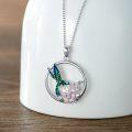 wholesale 925 Sterling Silver Hummingbird & Flower Pendant Necklaces with Cubic Zirconia Stones s for Women Girls-0-2