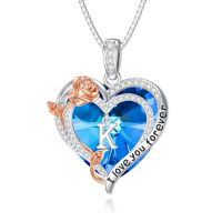wholesale 925 Sterling Silver Crystal Rose Heart Initial Necklace for Women-K