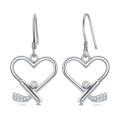 wholesale 925 Sterling Silver Platinum Plated Heart Hockey Stick Drop Earrings For Women-0-0
