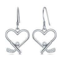 wholesale 925 Sterling Silver Platinum Plated Heart Hockey Stick Drop Earrings For Women-Golf