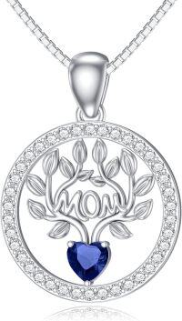 wholesale 925 Sterling Silver 12 Birthstones Tree of Life Necklace for Mom-Simulated Sapphire-Sept.