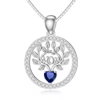 wholesale 925 Sterling Silver 12 Birthstones Tree of Life Necklace for Mom-Simulated Sapphire-Sept.