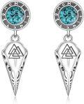 wholesale 925 Sterling Silver Viking Valknut Turquoise Stone Raven Skull Crown Dangle Earrings for Men & Women-0-0