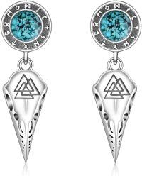 wholesale 925 Sterling Silver Viking Valknut Turquoise Stone Raven Skull Crown Dangle Earrings for Men & Women-Vking Earrings