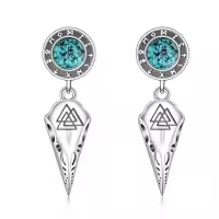 wholesale 925 Sterling Silver Viking Valknut Turquoise Stone Raven Skull Crown Dangle Earrings Wholesale for Men & Women-Vking Earrings