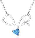 wholesale 925 Sterling Silver Blue Crystal Heartbeat Stethoscope Pendant Necklace for Nurses-0-0