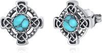wholesale 925 Sterling Silver Turquoise Celtic Knot Stud Earrings - Viking  for Him & Her-Turquoise Cross