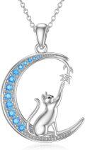 wholesale 925 Sterling Silver Moon & Cat Pendant Necklace Gifts for Women Girls Cats Lover Jewelry Blue Crystals Charm Necklaces-0-0