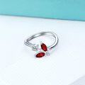 wholesale  925 Sterling Silver Ruby Red Crystal Dancing Butterfly Adjustable Open Ring, Elegant Sparkly Unique Gift for Women-0-2