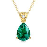 wholesale 14k Gold Teardrop Aquamarine Diamond Pendant Necklace Wholesale With Heart Detail-Created Emerald