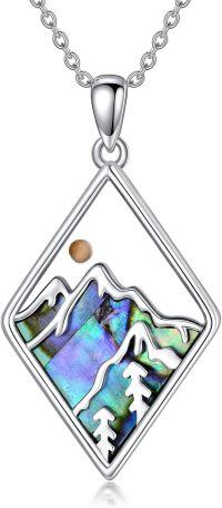wholesale 925 Sterling Silver Abalone Shell Mountain & Tree Design Pendant Necklace for Women and Girls-A-silver-rhombus+Abalone