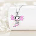 wholesale 925 Sterling Silver Pink Enamel Angel Heart Pendant Necklace for Women-0-2