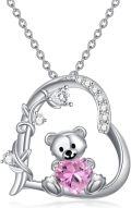 wholesale  Sterling Silver Crystal Teddy Bear Necklace Birthstone Jewelry Gift for Women -0-0